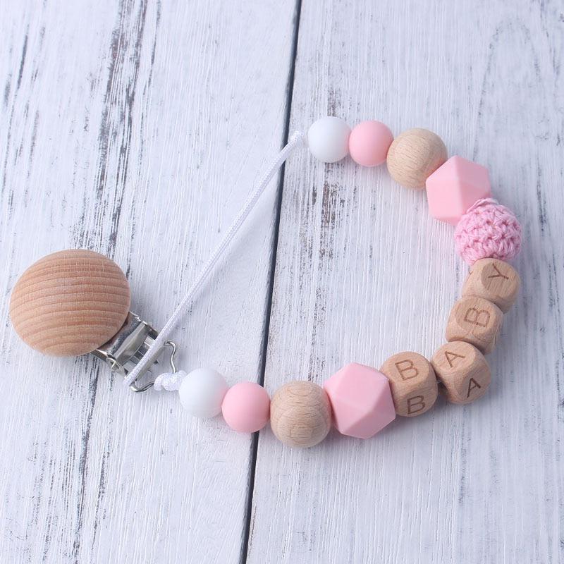 Cute Baby Bracelets | Beech Wood & Silicone Teething Toy - Pacifier Clip | Vibrant Color Choices